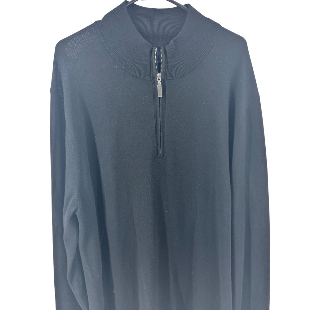Fairlane Mens XXL Black 100% Merino Wool Quarter Zip Mock Neck Sweater Luxury - Picture 3 of 6